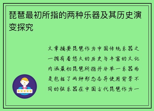 琵琶最初所指的两种乐器及其历史演变探究